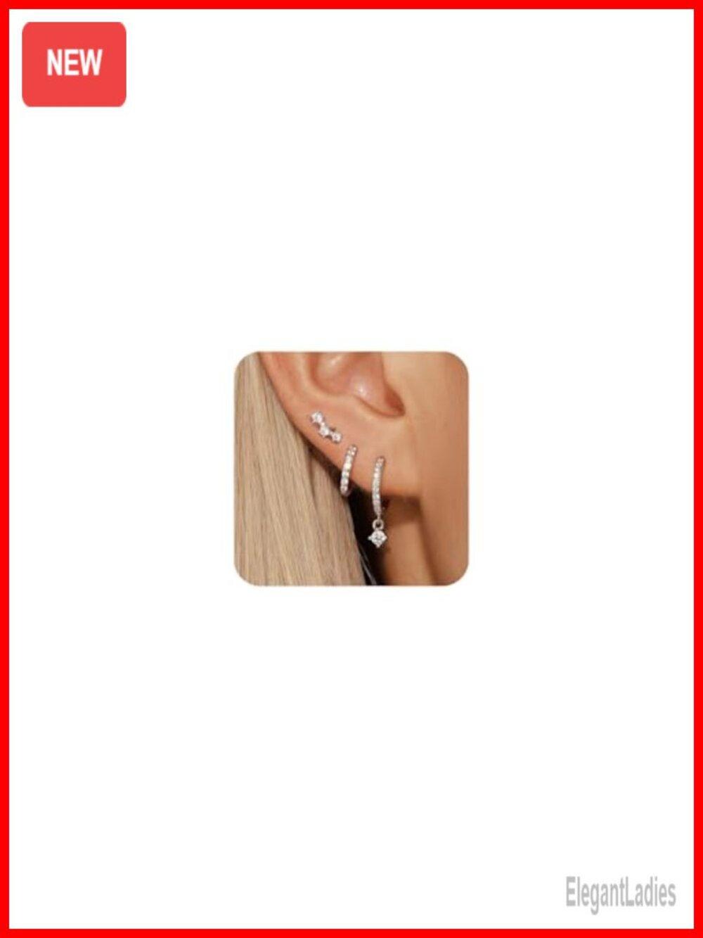 Sterling Silver Huggie Hoop Earrings 3 Pairs Set CZ Cartilage Studs